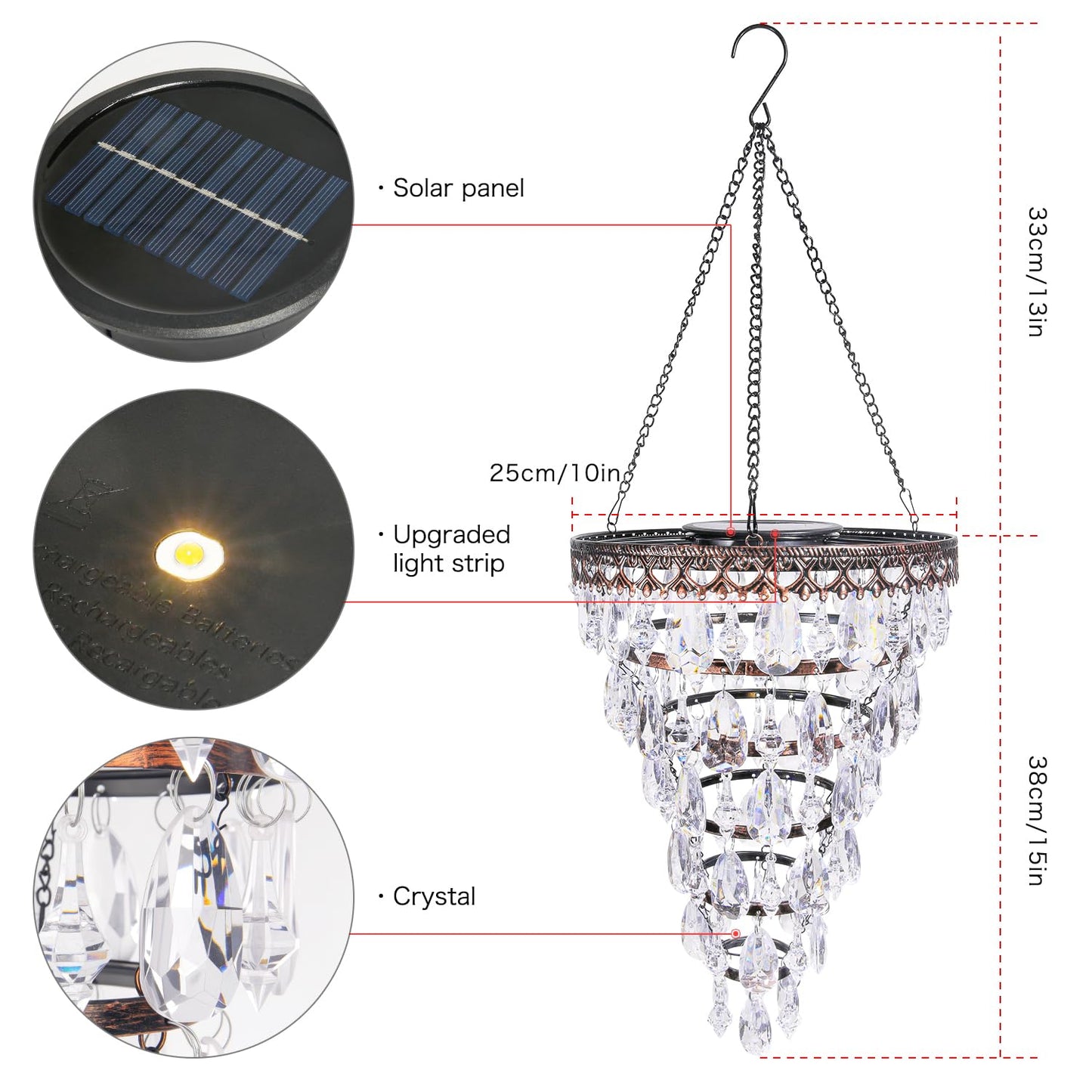 Solar Hanging Crystal Chandelier Outdoor Waterproof Garden Light