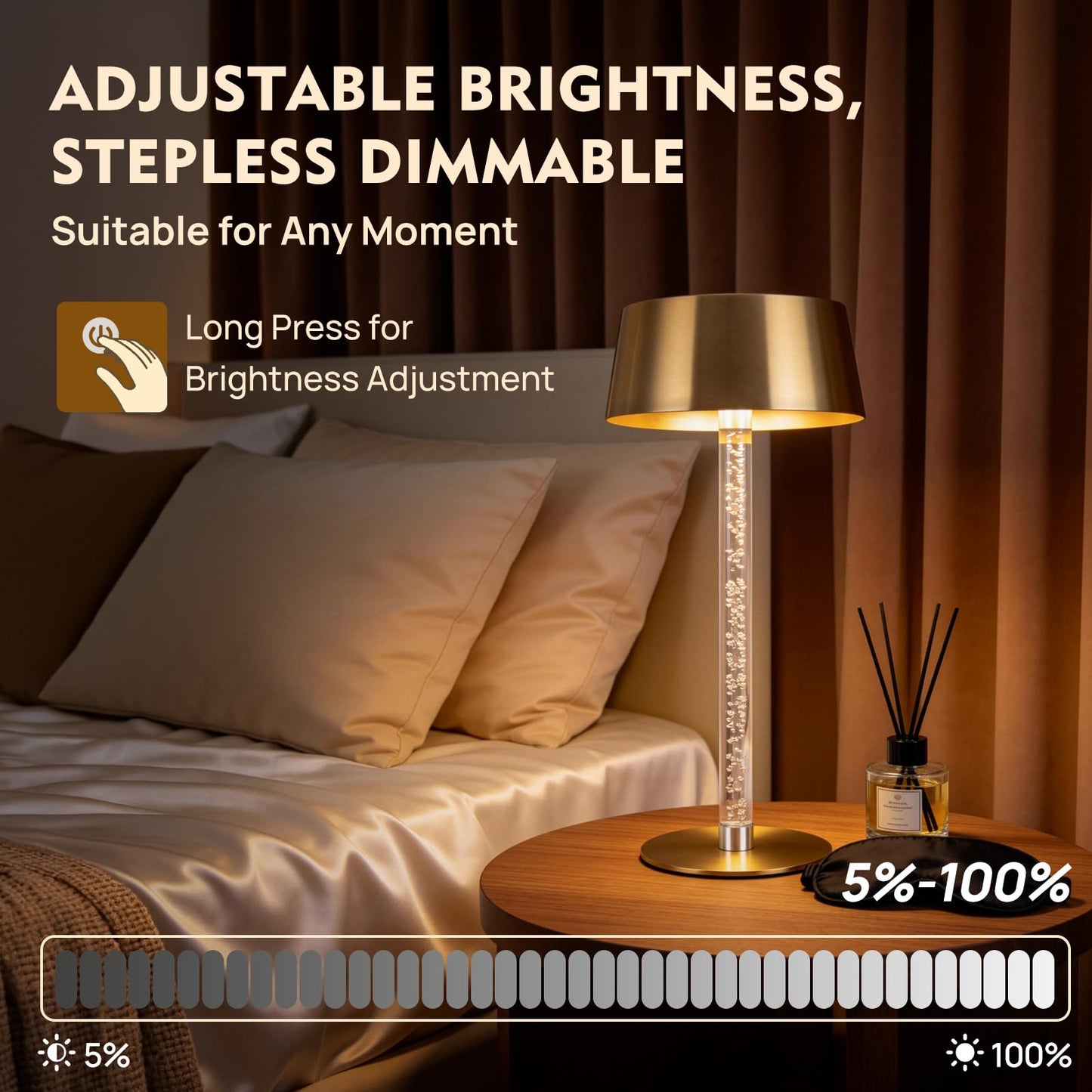 SisiHokai Waterproof Shower Rechargeable Lamp Cordless, LED Touch Battery Operated Table Lamp, Dimmable, Modern Home Decor, Outdoor, Patio, Bathroom, Bedroom, Bedside, Kitchen, Gold