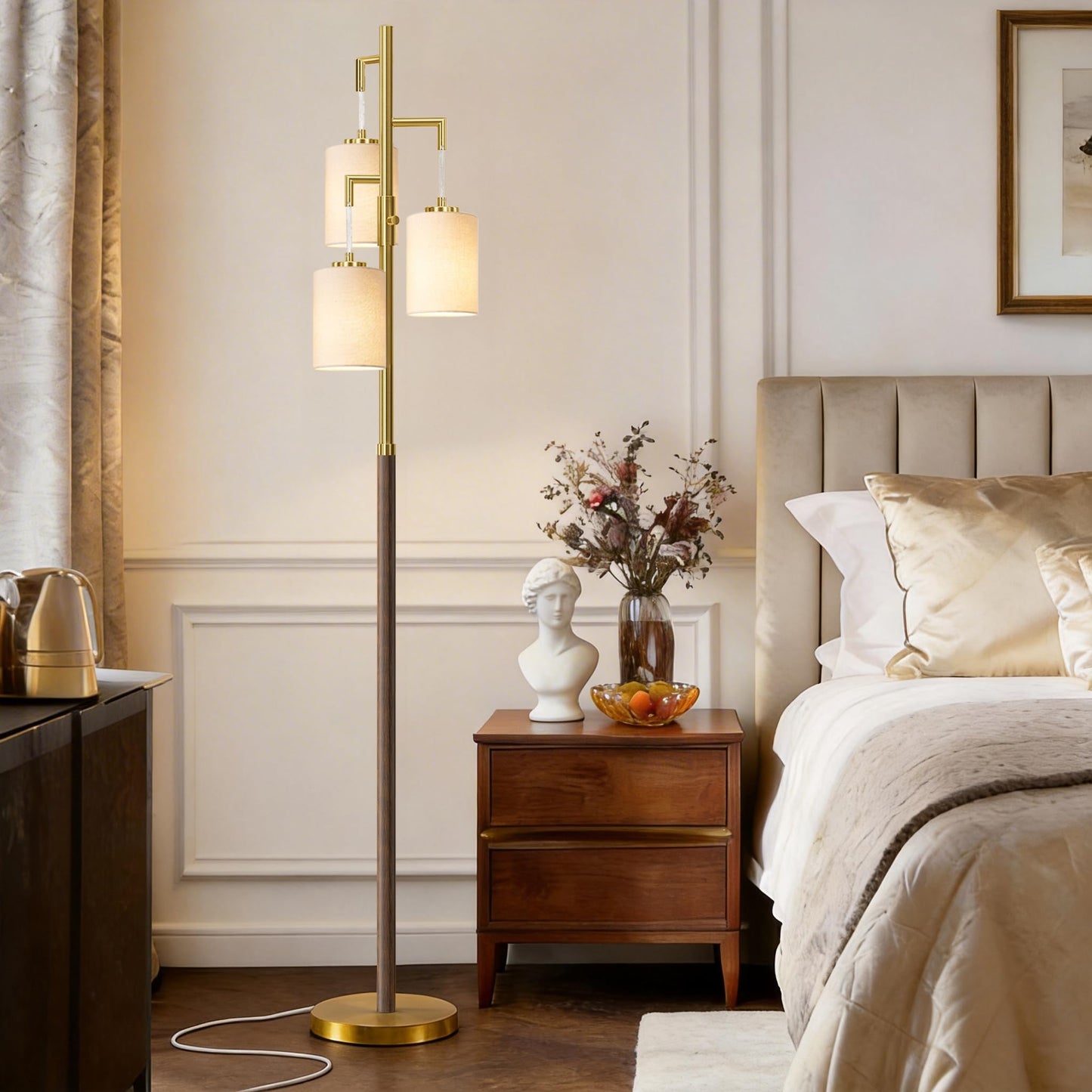 G-SAFAVA 70" Dimmable Floor Lamp Wood Floor Lamps for Living Room Bedroom Mid Century Modern Floor Lamp Gold Standing Lamp Tall Lamps for Office Nursery Reading Elegant Stand Up Lamp, 3 Bulbs Included