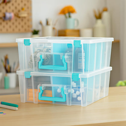ArtBin Super Satchel Double Deep, Dividers, 6990RH, Polypropylene Plastic, Clear & Aqua