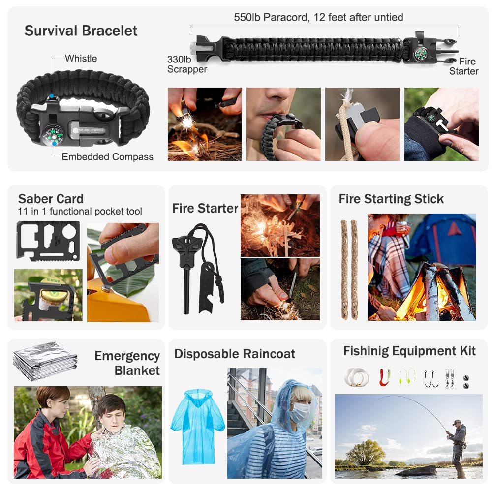 235Pcs Emergency Survival Kit and First Aid Kit Professional Gear Tool with IFAK Molle System Compatible Bag, Gift for Men Camping Outdoor Adventure Boat Hunting Hiking & Earthquake (Black)
