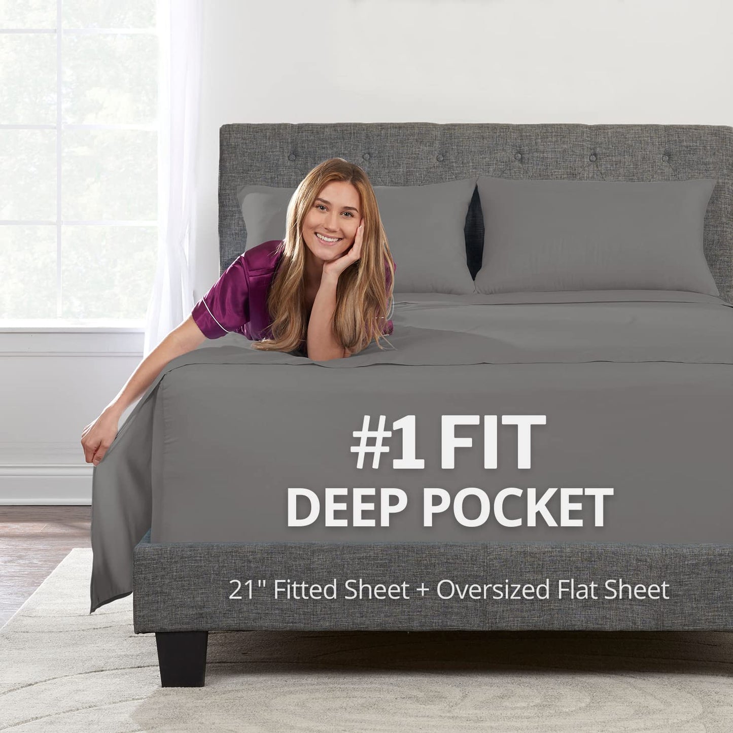 Deep Pocket King Sheets - King Size Sheet Sets with Zippered Pillowcases - 18 Inch Deep Pockets - Fitted & Oversize Flat Sheets