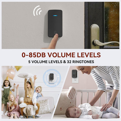 AIDA Wireless Doorbell, Self-powered Doorbell with Extra Socket, No Battery Required Push Button, Cordless Door Bell Ringer, 5 Volume Levels with 32 Doorbell Chimes (White, 2 Button & 1 Receiver)