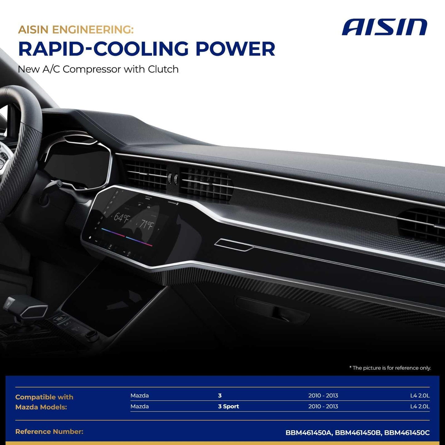 AISIN AFTERMARKET ACCZ-00711 Air Conditioner AC Compressor - Compatible with Mazda 3 2010-2013 2.0L, 3 Sport 2010-2013 2.0L - with 5-Pulley Groove, with Clutch