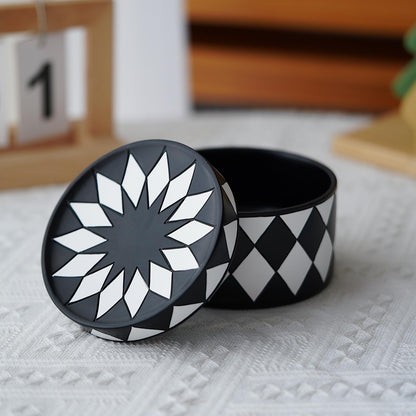 Cmrweio Decorative Storage Box with Lid, Black and white checkerboard Jewelry Box, Modern Round Decorative Box for Dresser, Coffee Table, Entryway Ideal for Jewelry, Trinkets And Small Accessories