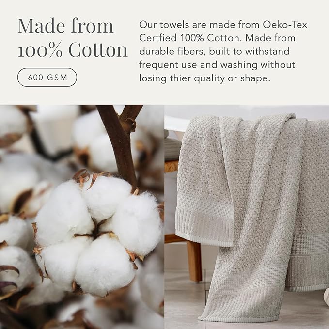 NY Loft 100% Cotton 6 Piece Bath Towel Set | Grey Towels | Oeko-TEX® Standard
