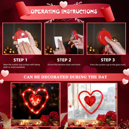 LOLStar Valentines Day Window Lights Decor with Timer, 3 Pack Battery Operated Red Heart-Shaped Window Decorations Silhouette Sucker LED Lamp Slow Fade Mode Romantic Light for 2026 Holiday Indoor Home