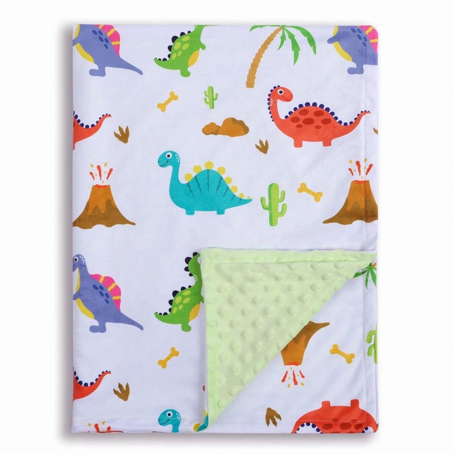 Donsonny Baby Blanket for Boys Girls Soft Minky with Double Layer Dotted Backing, Dinosaur Printed 30 x 40 Inch Receiving Blanket