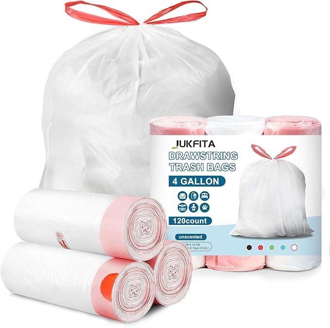 Small Garbage Bags 120 Count, JUKFITA Extra Strong 4 Gallon Trash Bags