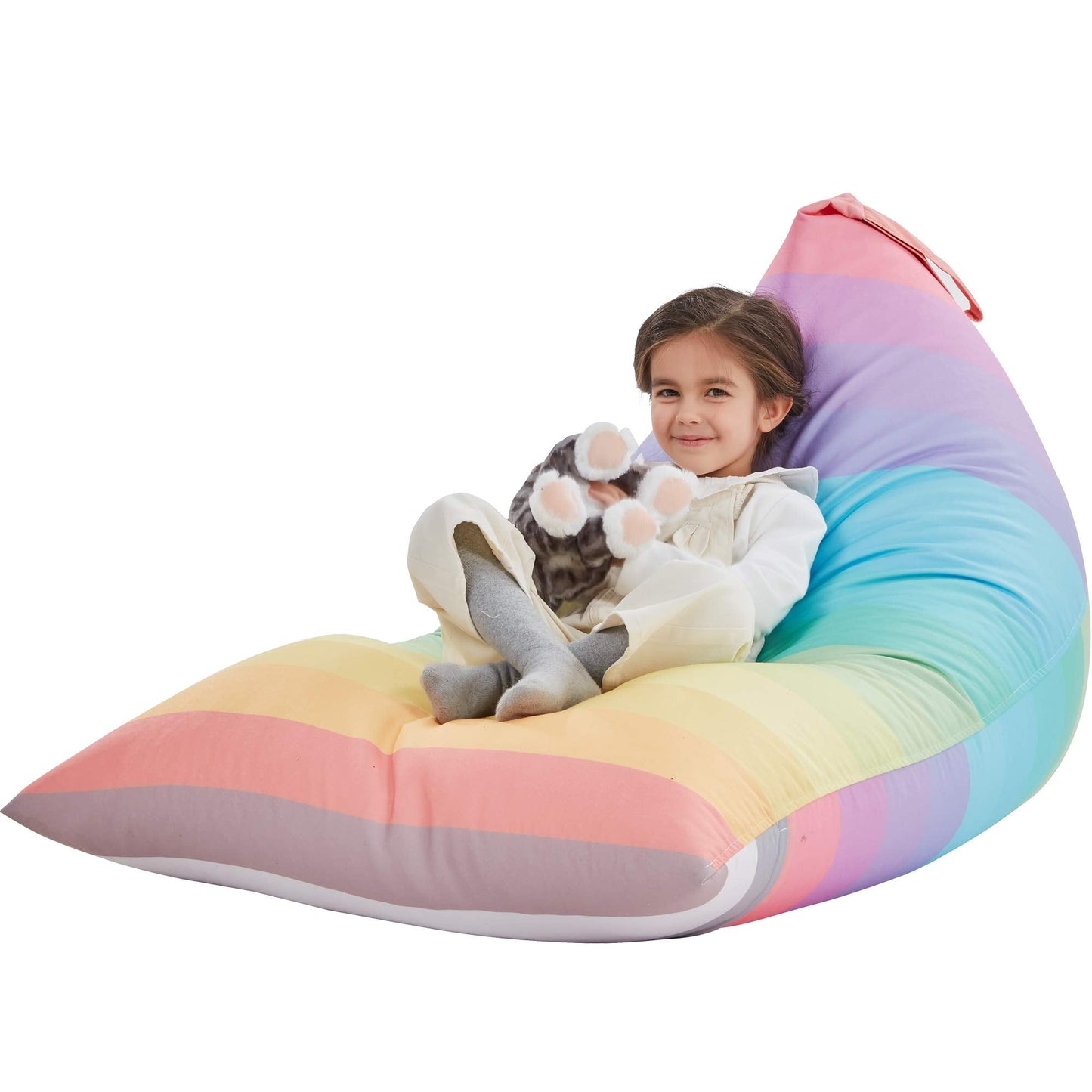 Nobildonna Stuffed Animal Storage Bean Bag for Kids (No Filler), Extra Large 250L Bean Bag Chair Cover Only, Washable Beanbag Without Filling Soft Premium Canvas Stuffable Bean Bag Cover (Rainbow)