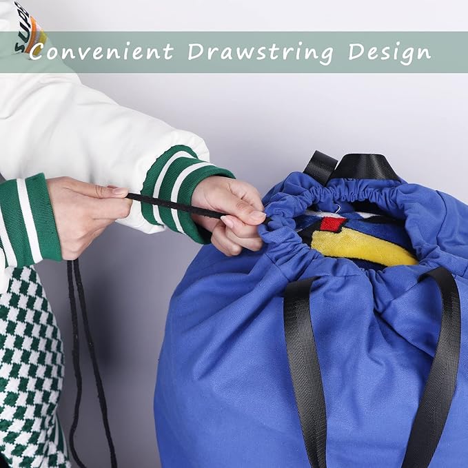 Cotton Canvas Laundry Bag with Handles & Drawstring Straps, Heavy Duty Extra