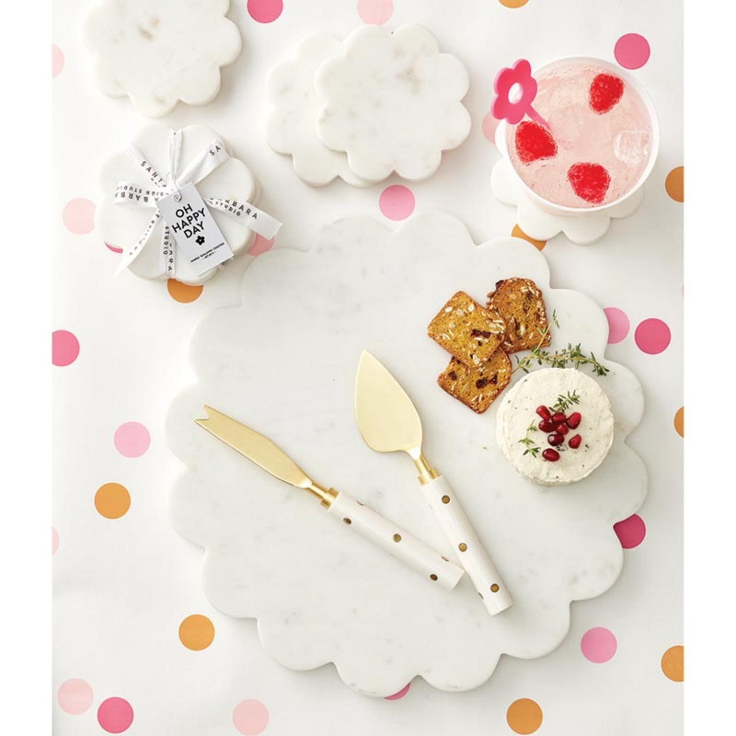 Santa Barbara Design Studio Marble Charcuterie Boards Cheese Board Round Scalloped Cutting Board, 12" Diameter, White