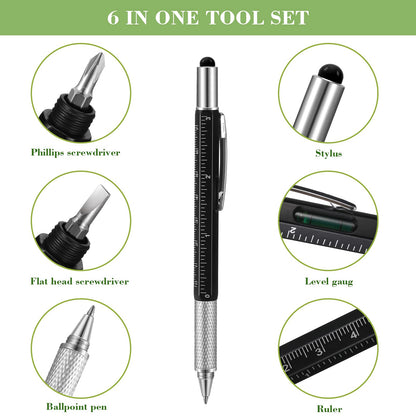 40 Pieces Multi-tool 6 in 1 Ballpoint Pen Multi-function Screwdriver Pen with Ruler Level Gauge and 40 Pieces Black Ink Refills Men Father Teacher Gifts for Father Day