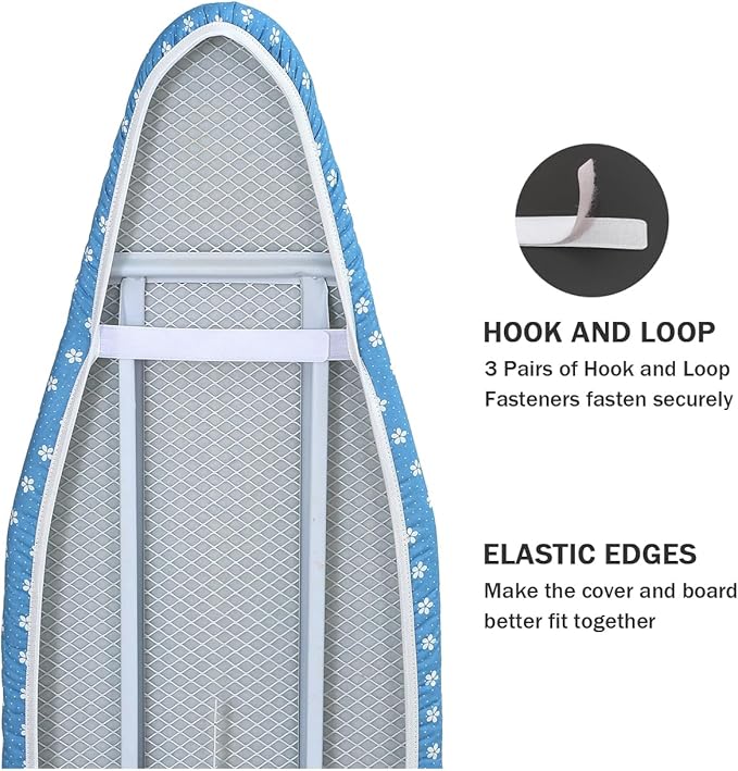 Ironing Board Cover and Pad Standard Size 15 x 54, 3 Pairs of Hook and Loop