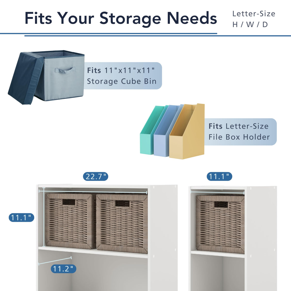 Homes: Inside + Out Apexa 4-Cube Storage Organizer Shelves, Stackable Wood Bookcase Fits Cubby Bins for Organization, Dorm Teen Room Decor & Home Office, White