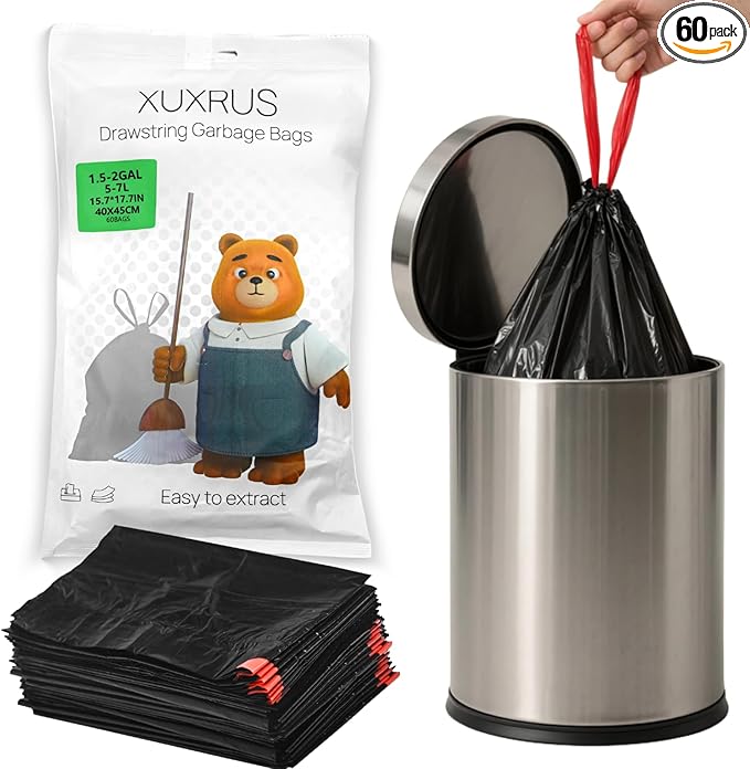XUXRUS 1.5 Gallon Black Mini Trash Bags, Tear-Resistant, Easy Tear-Off