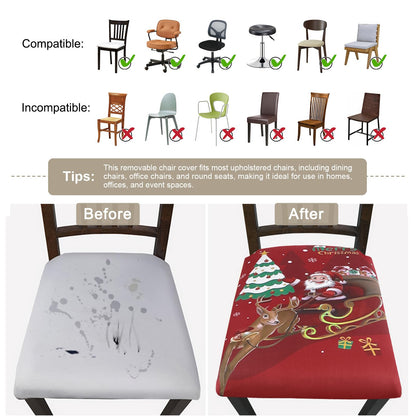 SearchI 6 Pack Christmas Seat Covers for Dining Room Chairs Stretch Printed Xmas Chair Seat Covers, Removable Upholstered Chair Seat Protector for Christmas Decoration, Kitchen, Office (Santa+elk)
