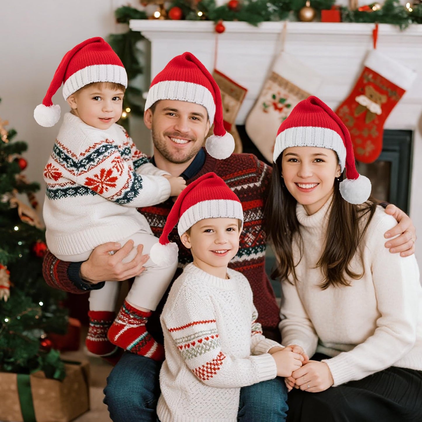 OCTEEN Santa Hat Christmas Hats Xmas Party Red Knitted Beanie For Adult Women Men