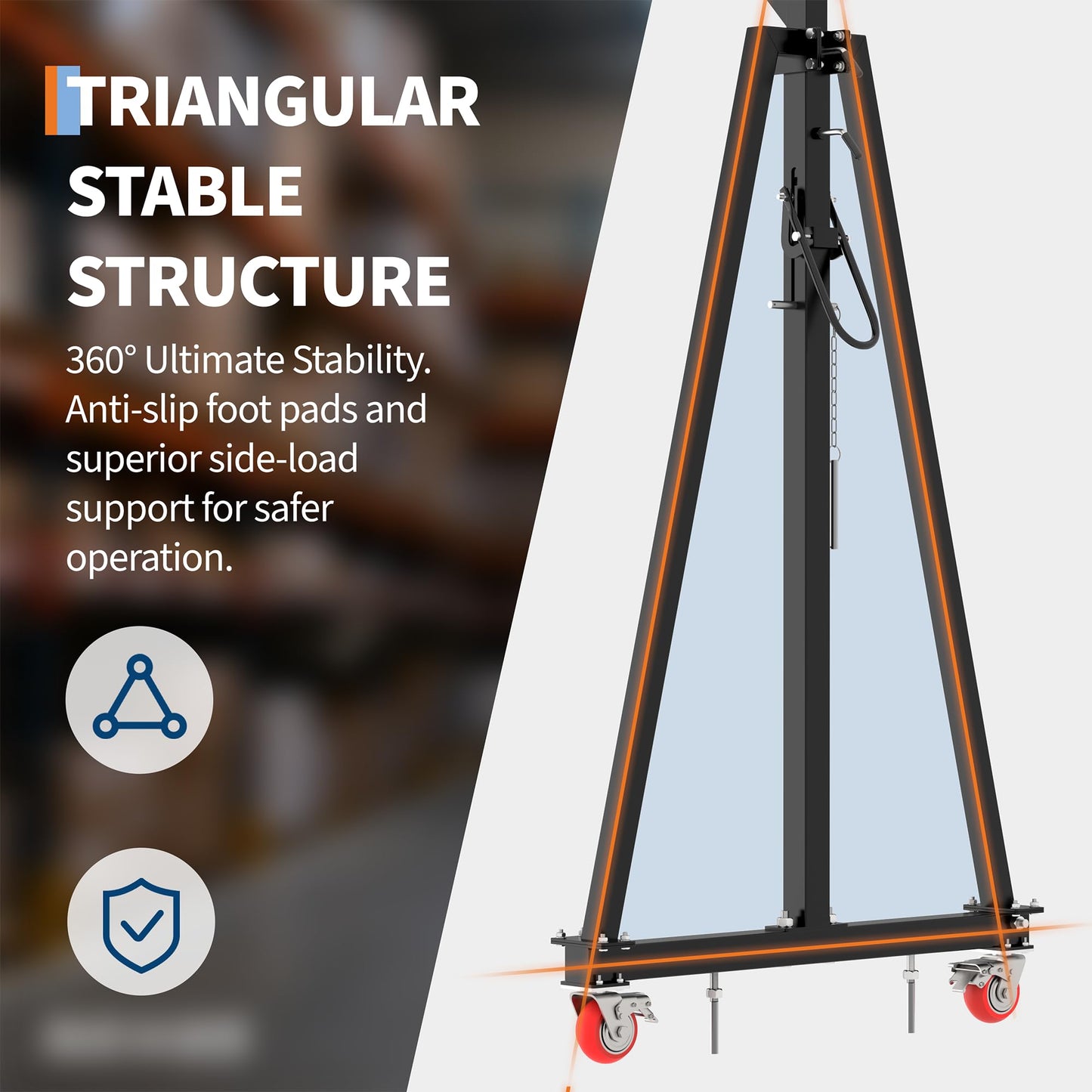 Adjustable Gantry Crane 2 Ton (4400 LBS) with Manual Trolley, Hook and Sling Strap, 12 Locking Positions (97" to 141") with Triangle Base, Portable I-Beam Hoist for Factory, Warehouse, Auto Repair