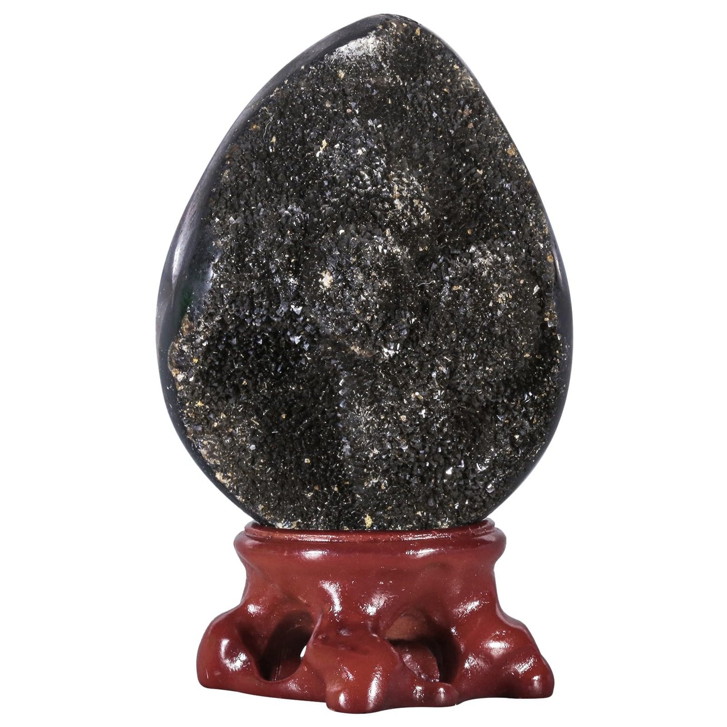 SUNYIK Natural Black Septarium Dragon Egg with Resin Stand, Geode Cluster Septarian Dragon Stone Egg for Fengshui Divination Home Office Decoration, 2.2.3"(51-60mm)