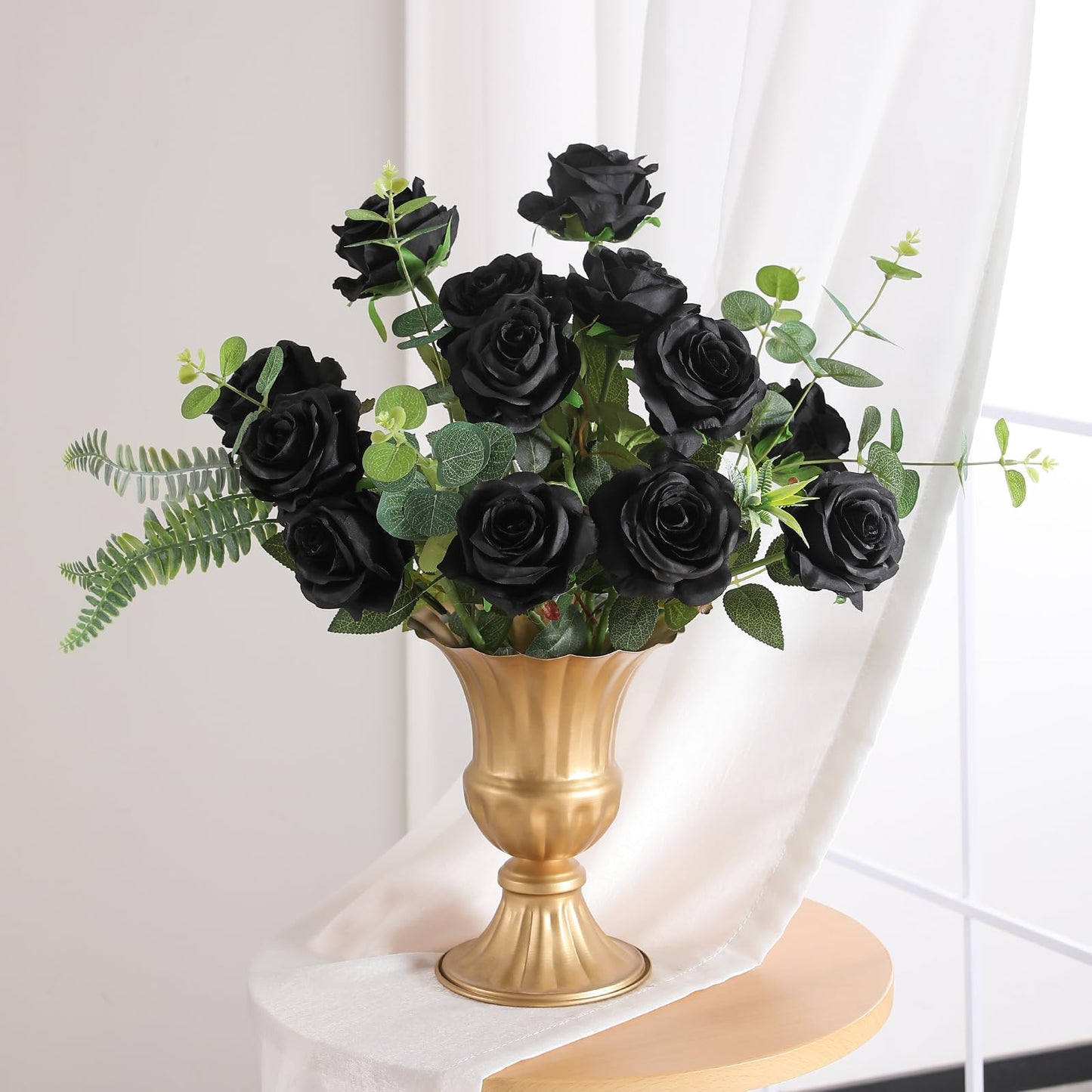 Veryhome Halloween Artificial Flowers Silk Black Roses Real Touch Bridal Wedding Bouquet for Home Garden Party Floral Decor 10 Pcs (Black)