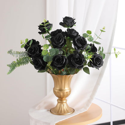 Veryhome Halloween Artificial Flowers Silk Black Roses Real Touch Bridal Wedding Bouquet for Home Garden Party Floral Decor 10 Pcs (Black)