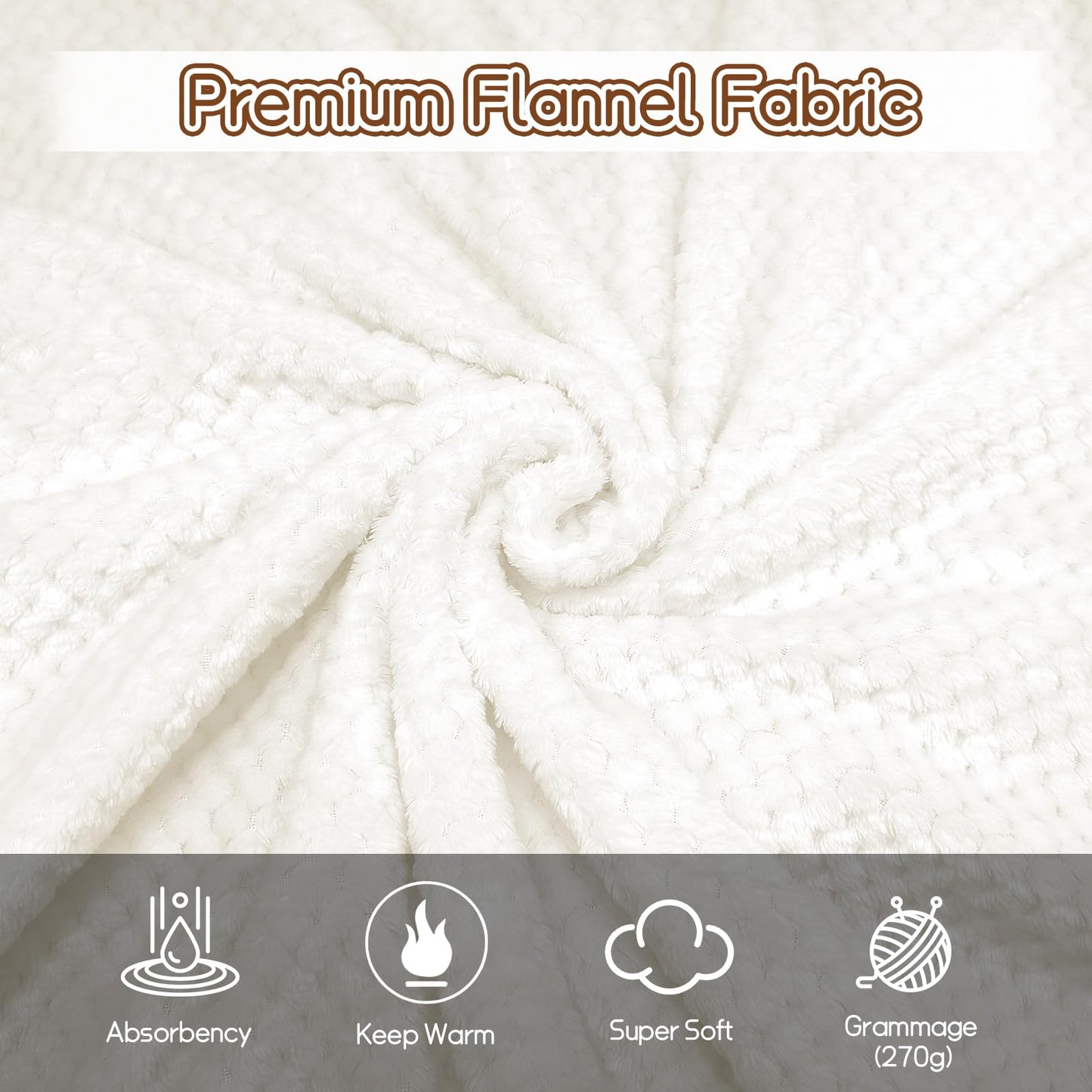 Tewloss 8 Pack Fleece Throw Blankets 50x60 Inches - 240 GSM Ultra Soft Plush Flannel for Bed Couch Sofa, Lightweight Warm 3D Waffle Texture, No Shedding No Pilling All Season Throw(Creamy White)