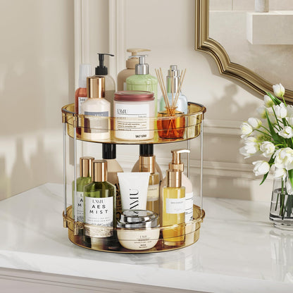 LAMU 2 Tier Lazy Susan Turntable Organizer 9.25'' Rotating Spice Rack Organization for Cabinet, Kitchen, Pantry, Countertop, Bathroom, Vanity, Medicine Cabinet Organizer, Clear