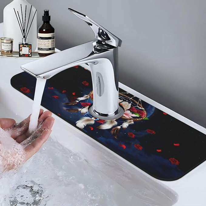 Dreamcatcher Rose Flowers Kitchen sink faucet pad, strong water absorption