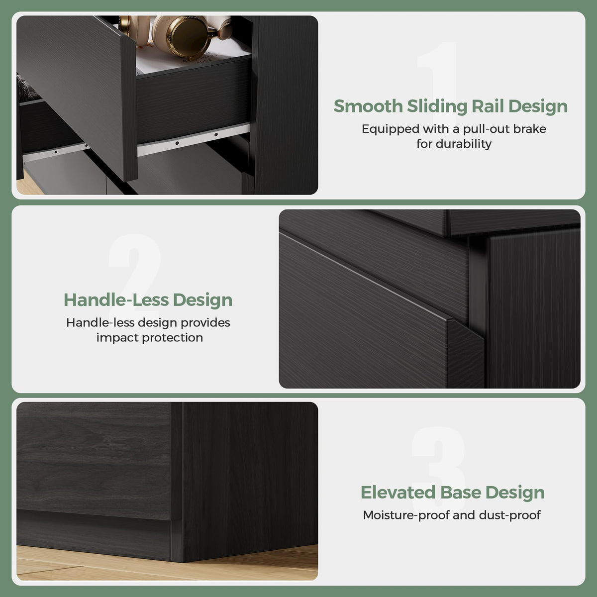 Jocoevol Modern Black 9 Drawer Dresser for Bedroom, Simply Chest of Drawers, Wood Storage Dresser with Deep Drawers for Living Room Hallway Entryway (Black)