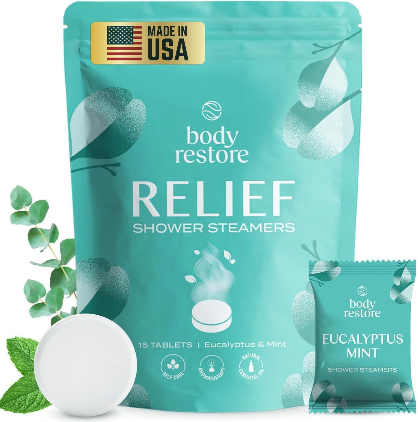 Body Restore Shower Steamers Aromatherapy 15 Pack - Christmas Stocking Stuffers for Men, Birthday Gifts for Women, White Elephant, Relaxation, Self Care - Eucalyptus