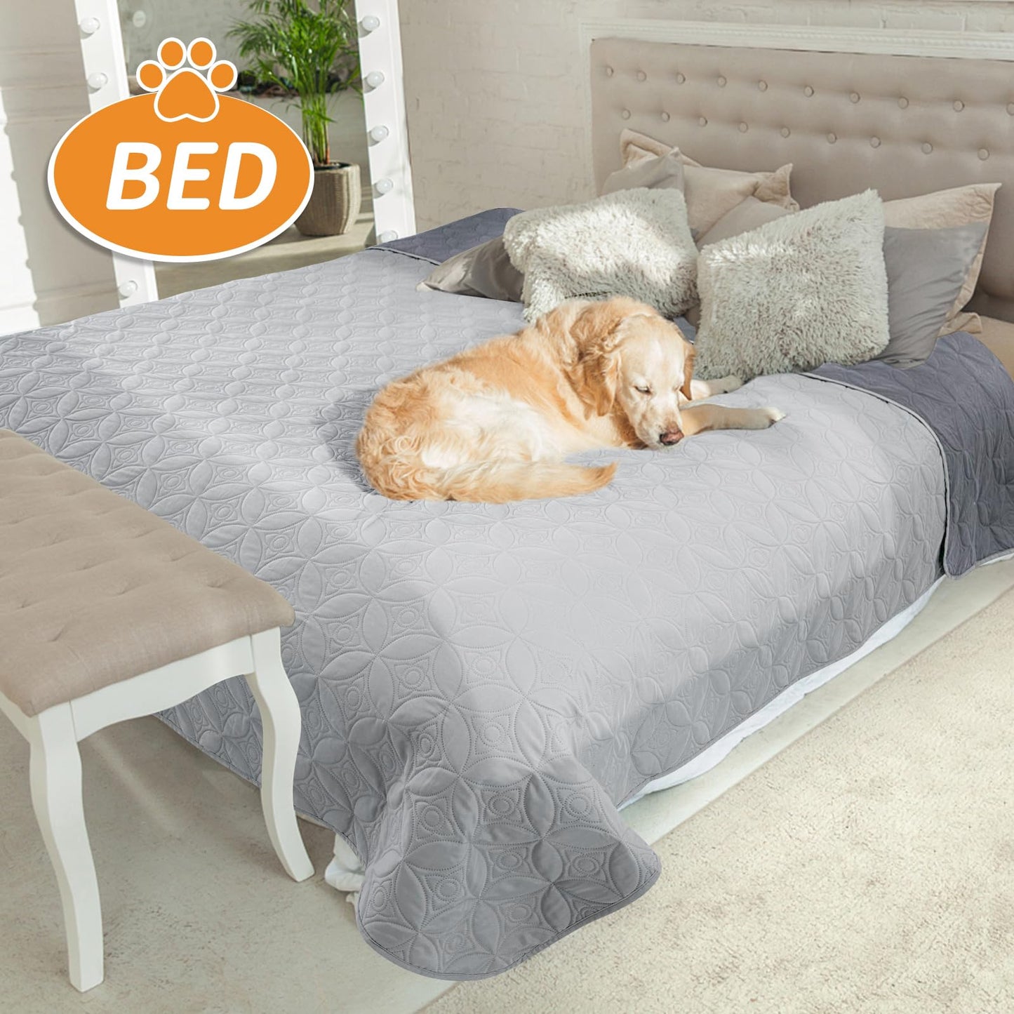 PICK FOR LIFE Waterproof Dog Blanket For Bed, 157×208cm Dog Blankets Washable Soft Reversible Puppy Blankets Anti Scratches Dirty for Bed Sofa Furniture (Light/Dark Grey)