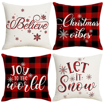 Artmag 16x16 Christmas Pillow Covers, Decorative Farmhouse Christmas Vibes Believe Buffalo Plaid Let it Snow Outdoor Pillow Shams Cases Slipcovers Set of 4 for Couch Sofa