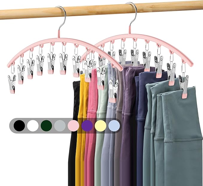 Legging Organizer for Closet, Metal Yoga Pants Hangers 2 Pack w/10 Clips Holds