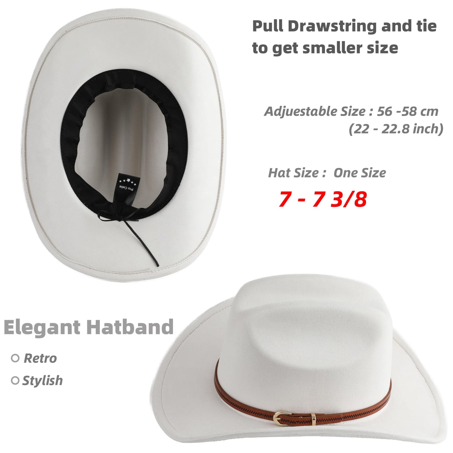 Pro Celia Cowboy Hat for Women and Men Wide Brim Western Cowgirl Hat (US, Alpha, One Size, Ivory)