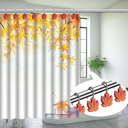 Maple Leaf Decorative Shower Curtain Hooks Rings for Fall Autumn Bathroom, Metal Shower Curtain Hooks for Halloween Thanksgiving Theme Bathroom Decoration (Red Maple Leaf)