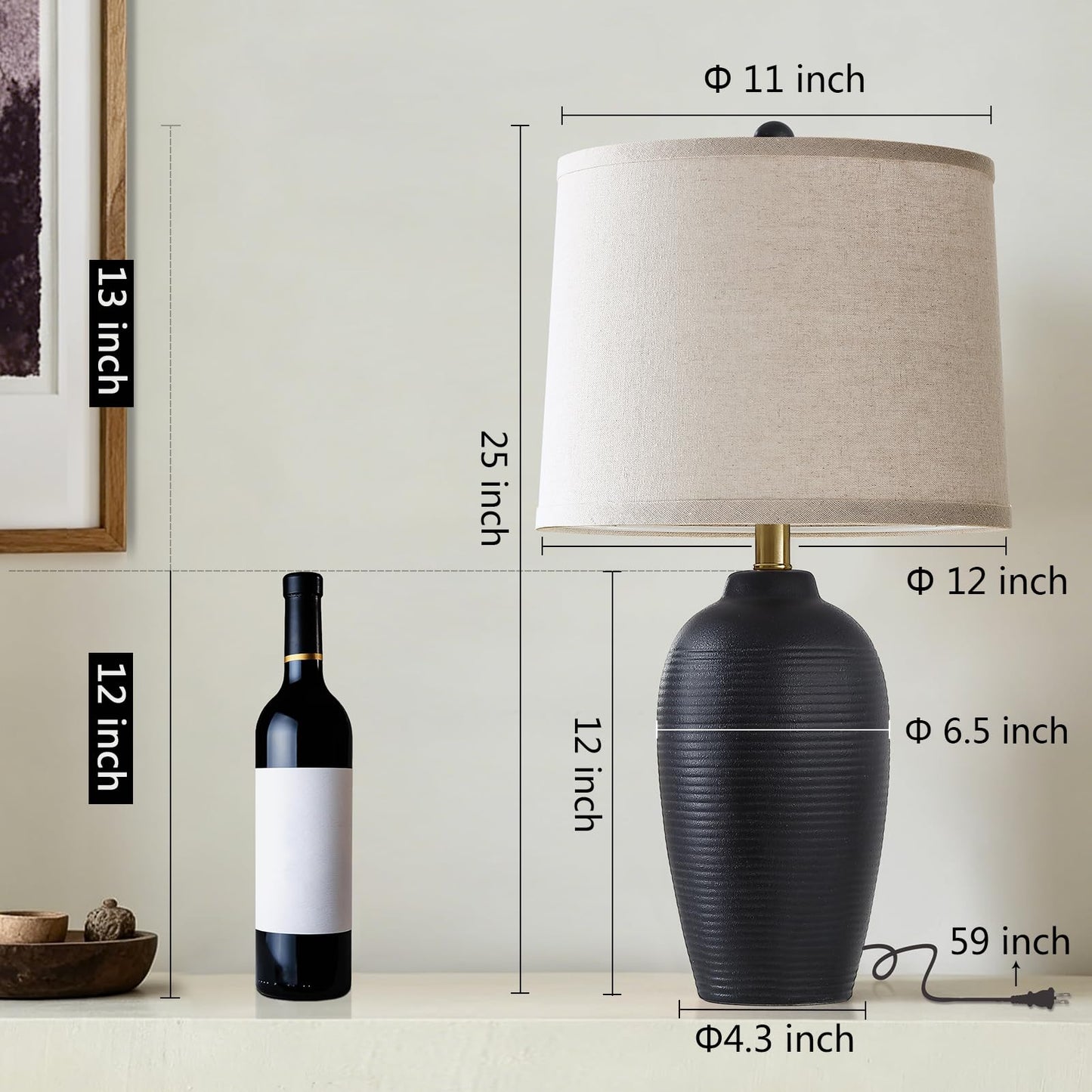 AIEAMPDO 25" Retro Vintage Ceramic Table Lamp for Living Room Bedroom
