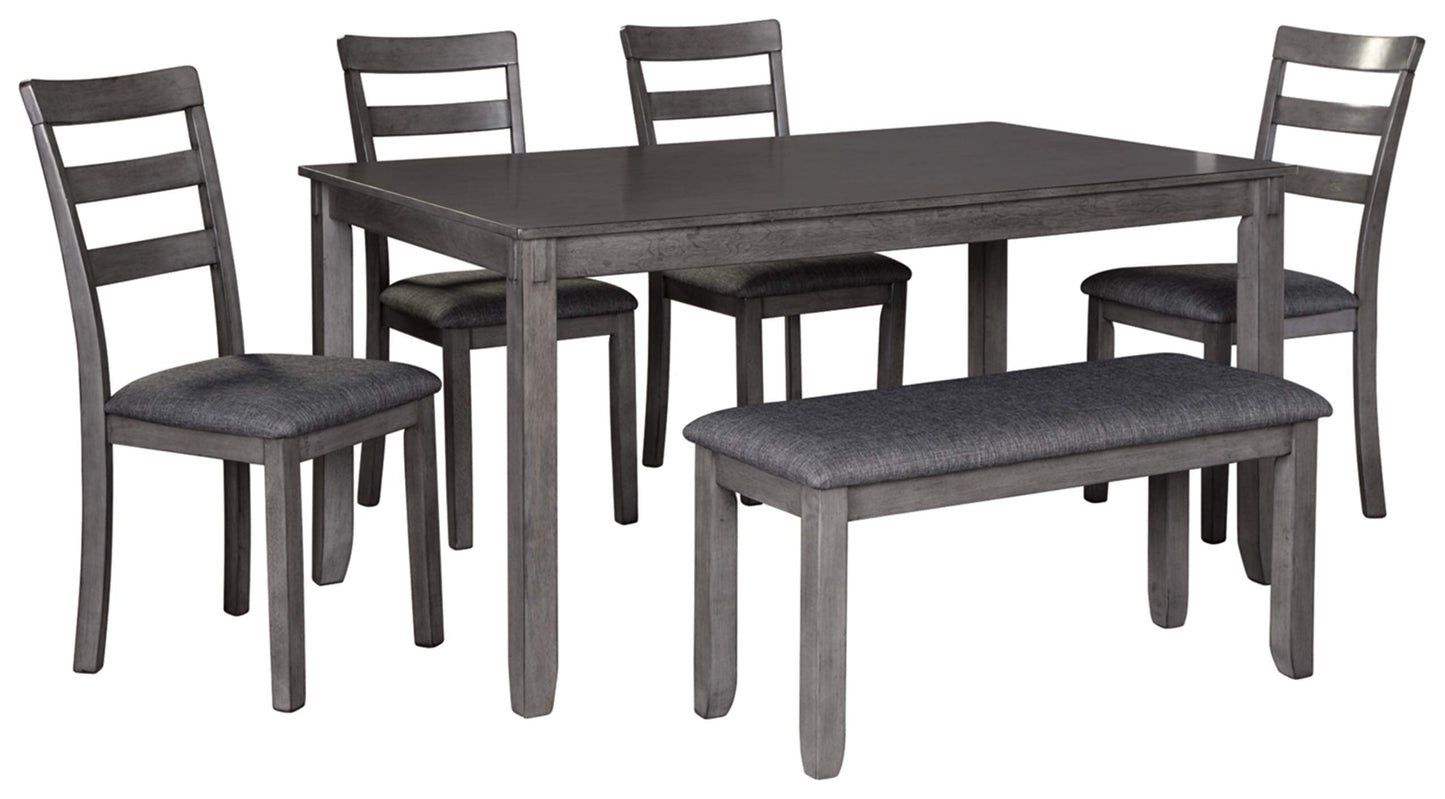 Signature Design by Ashley Bridson Dining Table Set For 6 With Bench, Wood 6‑Piece Kitchen Table And Chairs With Upholstered Seats, Transitional Charcoal Gray Dining Room Collection For Family Meals