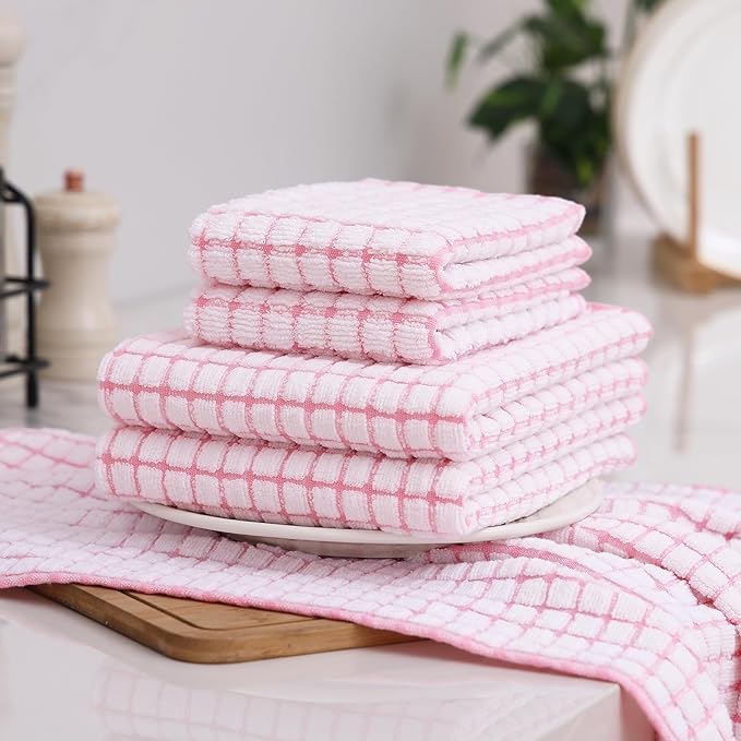 Homaxy Kitchen Towels and Dishcloths Set, 16 x 25 and 12 x 12 Inches, Super