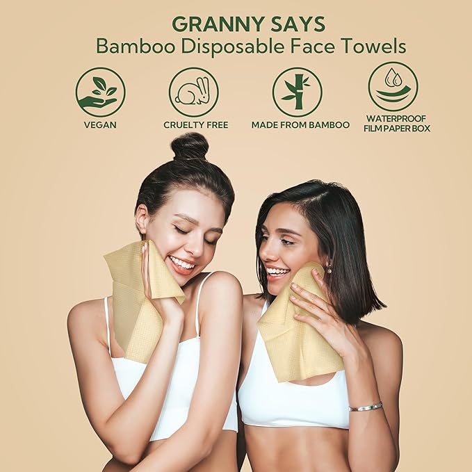 GRANNY SAYS Disposable Face Towels, Bamboo Viscose Face Towelettes Disposable