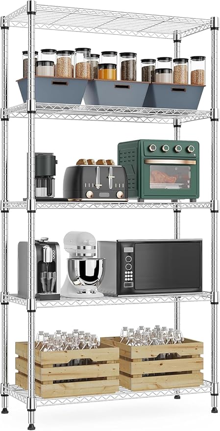 Xcity Storage Shelves, 5 Tier Heavy Duty Metal Shelving Unit, 2000 LBS Capacity Adjustable Steel Wire Shelf Organizer for Pantry, Kitchen, Garage, 14" D x 30" W x 60" H, Chrome