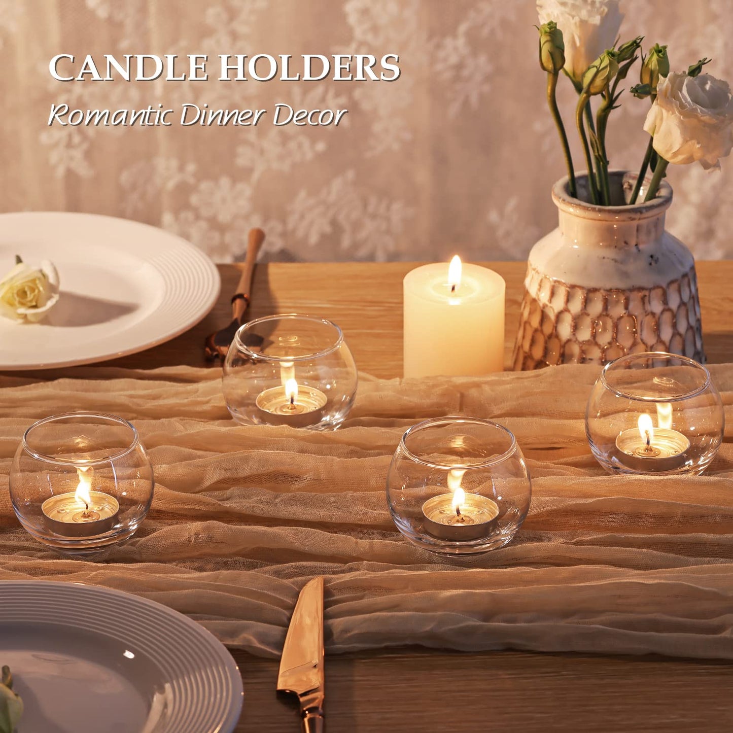 Volens 24PCS Clear Votive Candle Holders for Table Centerpieces, 2''×2'' Round Glass Tealight Candle Holders Bulk for Wedding Decor and Home Decorations