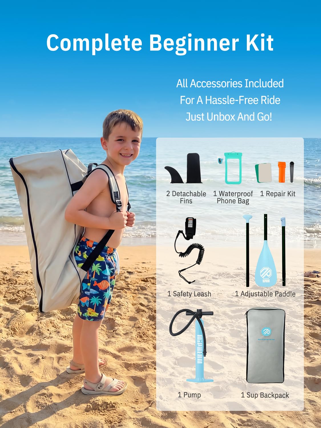 Niphean Inflatable Stand Up Paddle Board with Stabiltrac Fin Design and SUP Accessories, Anti-Slip EVA Deck, 10’6’’ Inflatable Paddle Boards for Adults & Youth of All Skill Levels