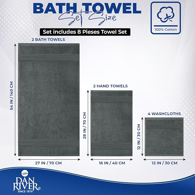 DAN RIVER 8 PC Luxury Bath Towels
