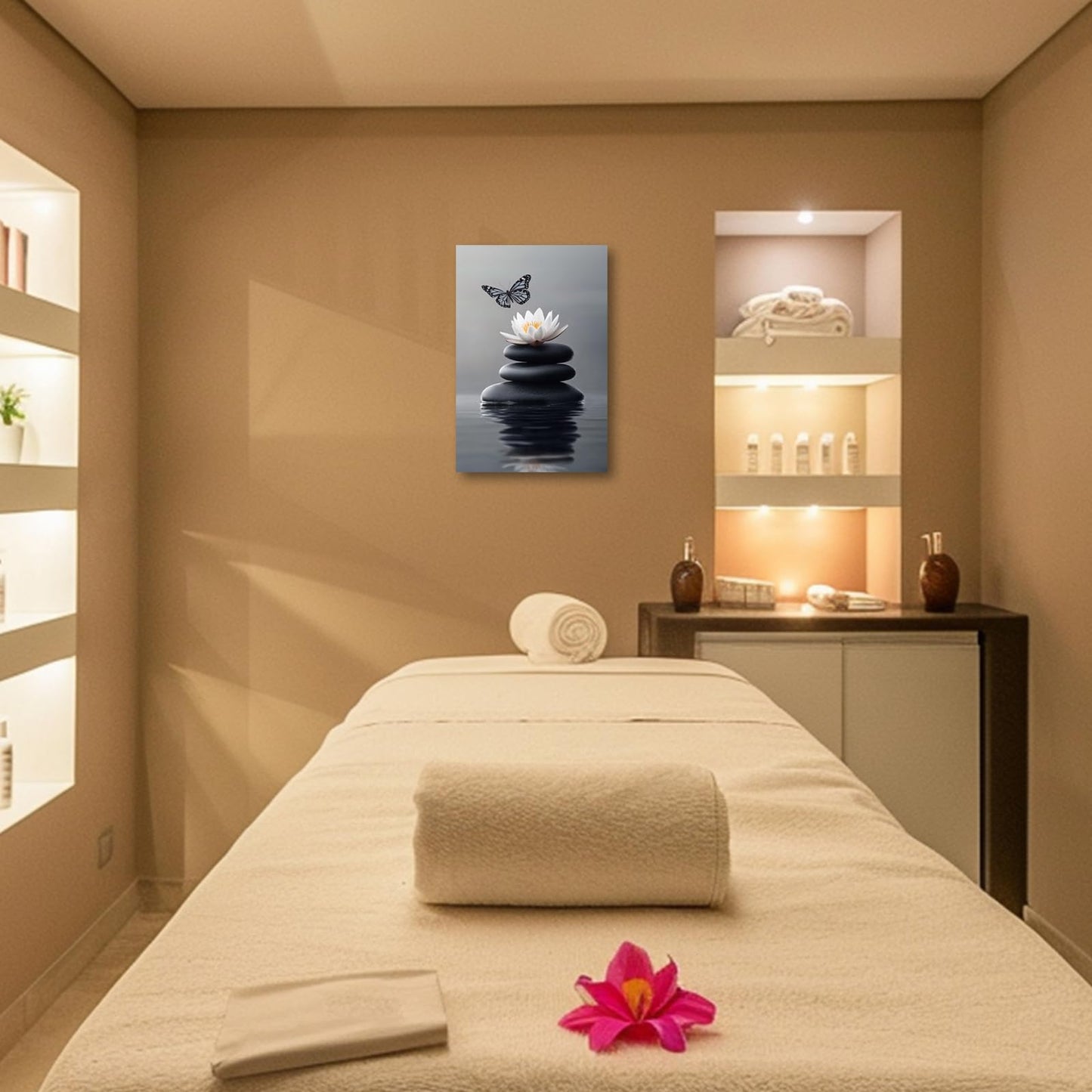 PBXBJY Zen Bathroom Decor Lotus Flower Wall Art Office Meditation Poster Stone in Water Canvas Prints Spiritual Artwork Spa Decor (Gray, (12.00" x 18.00"))