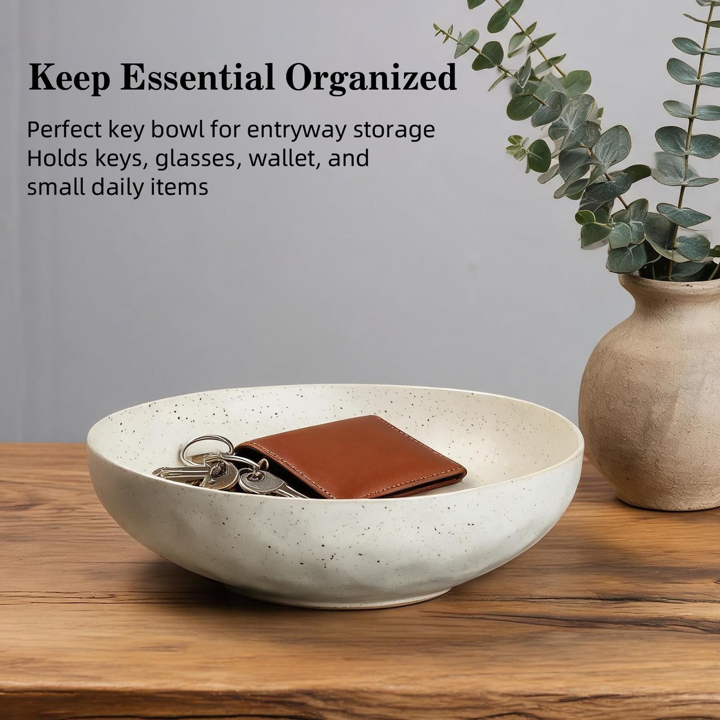 salomayes Wabi-Sabi Decorative Bowl, Matte Off-White Speckled Ceramic Key Bowl with Subtle Hammered Texture, One-of-a-Kind Artisan Glaze for Entryway or Kitchen Counter Décor