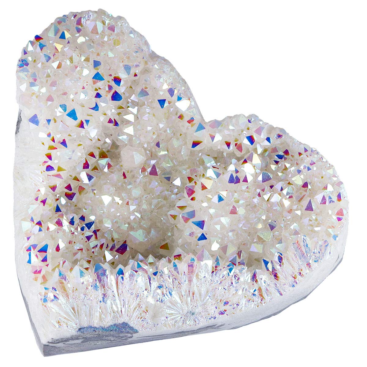 TUMBEELLUWA White AB Titanium Coated Rock Crystal Heart Shaped Decor Healing Crystal Cluster Geode for Home Decoration Quartz Stone Specimen 2-2.76 inches