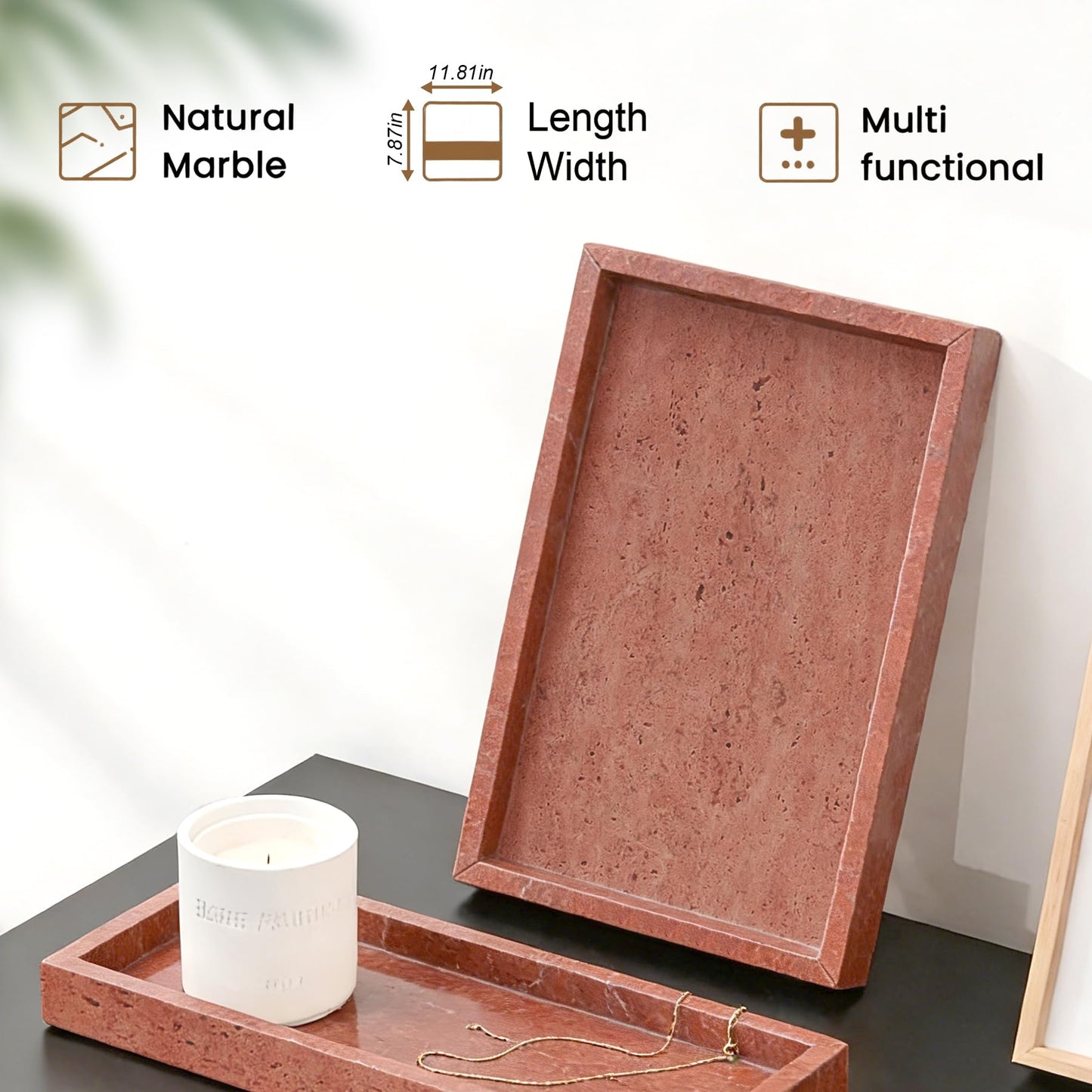 Natural Marble Tray, Stone Tray for Bedroom/Bathroom/Kitchen/Vanity Countertop, Jewelry Tray for Rings Earrings Necklace Bracelet Watch, Room Decor Aesthetic
