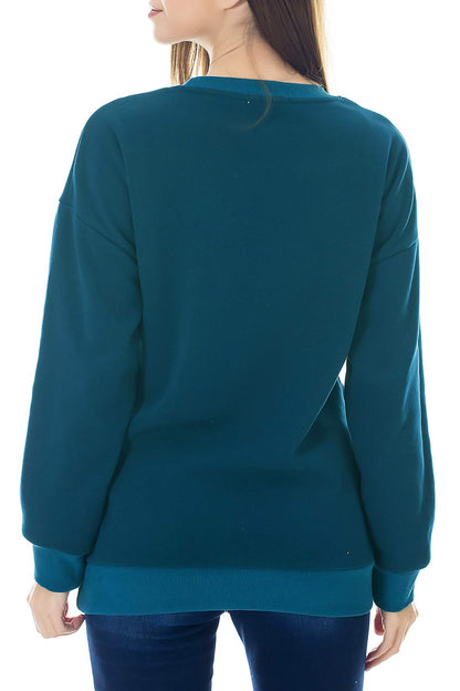 Smallshow Fleece Nursing Sweatshirt Long Sleeve Breastfeeding Pullover Tops Teal L