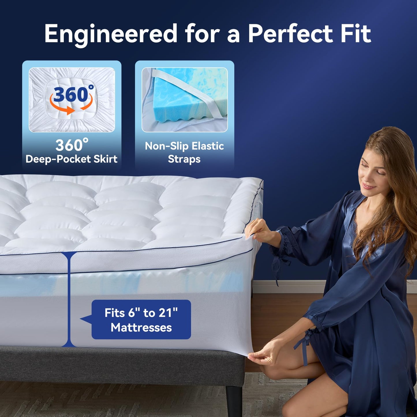 NicePlus Dual Layer 4 Inch Memory Foam Mattress Topper Queen, 2 Inch Cooling Gel Memory Foam and 2 Inch Soft Pillow Top Mattress Pad Cover for Back Pain Relief, with Elastic 21" Deep Pocket